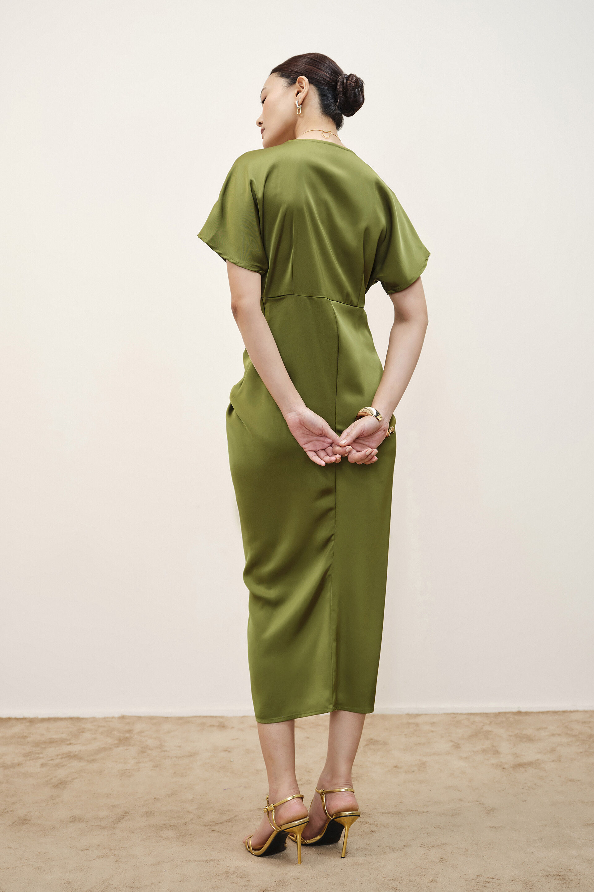 Sibyl Draped Olive Dress, Green, image 5
